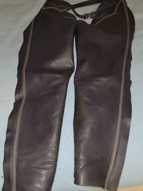 Tall Dark Brown Leather Chaps with Contrast Stitching